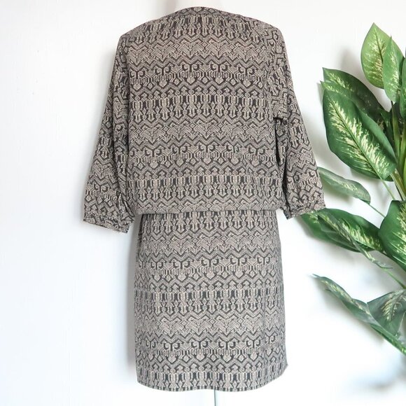 Maison Scotch Black & Cream Print Scoop Neck 3/4 Sleeve Drawstring Mini Dress 8 - Picture 7 of 13